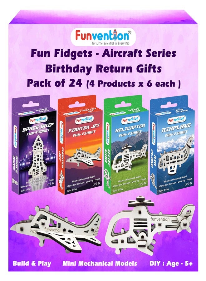 Funvention Birthday Return Gifts(Pack of 24)Fun Fidgets,Aircraft Series,DIY Mini Mechanical Models 3D Puzzle Return Favours for Kids Birthday Party 5+ Years Made in India Toys Return Gift,Silver - Image 1